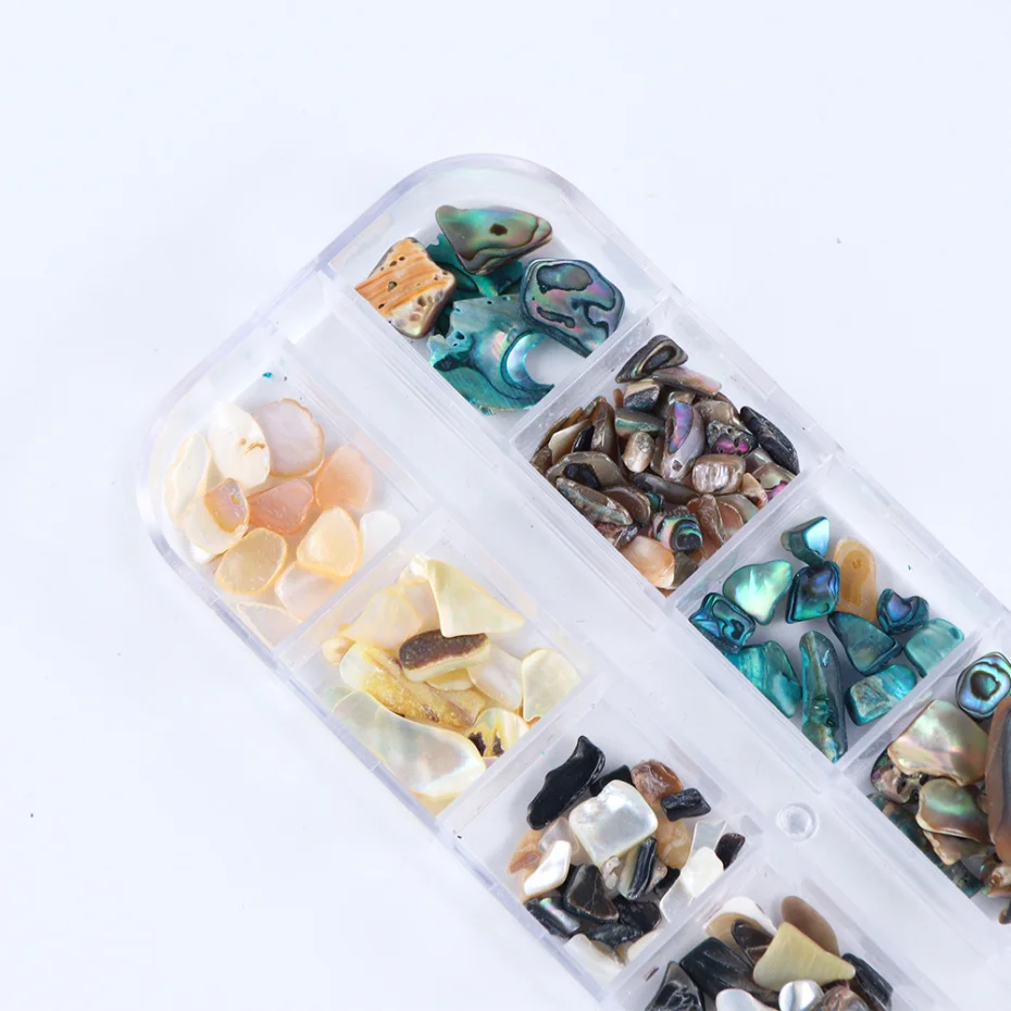 12 сеток/набор Abalone Shell неправильный Фрагмент дизайн ногтей украшения 3D Шарм Дизайн ногтей камень ломтик УФ гель маникюрные инструменты LARB01-04