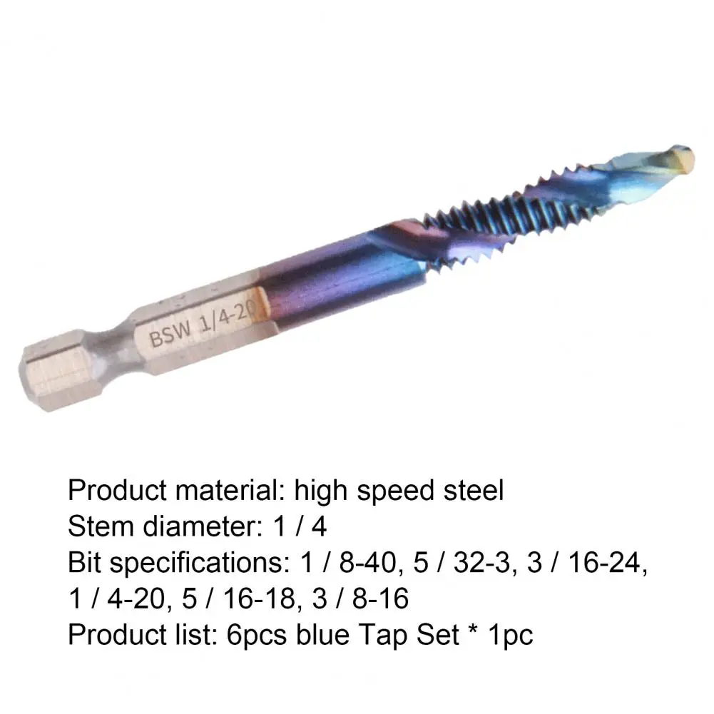 

6Pcs Tap Drill Bits Gradient Smooth Drilling 1/4 Shank Hex-shank Spiral Drill Bit Group for Electric Drill