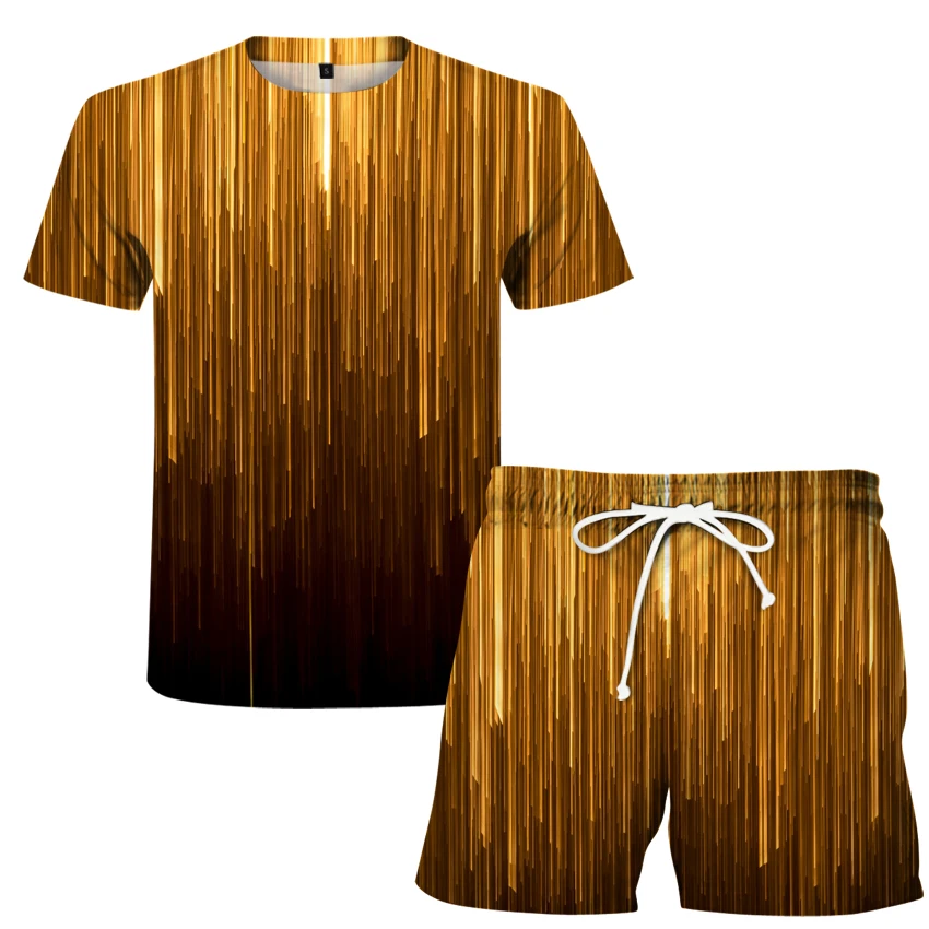 

European and American new men's summer sports leisure 2-piece thin sweat absorbing T-shirt + 2-piece shorts men's s-6xl