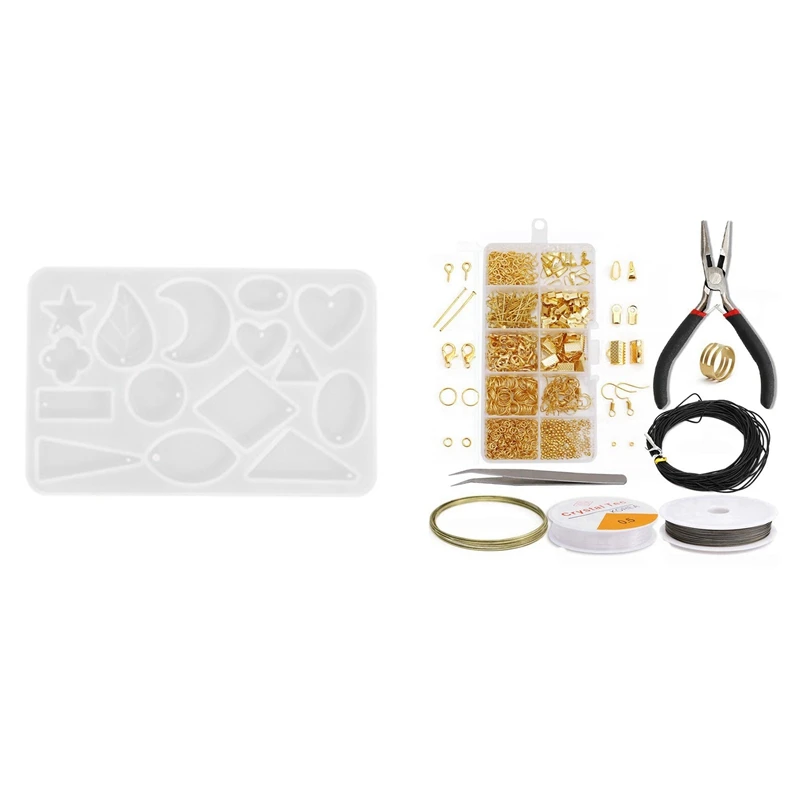

1 Pcs 15 Grid Resin Pendant with Hole Silicone Mold & 1 Set Diy Earrings Accessories Earrings Material Beads Pliers Set