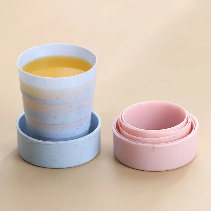 

Mini folding cup Travel Portable creative wheat telescopic cup with cover outdoor travel washing cup Wine Glass Magic