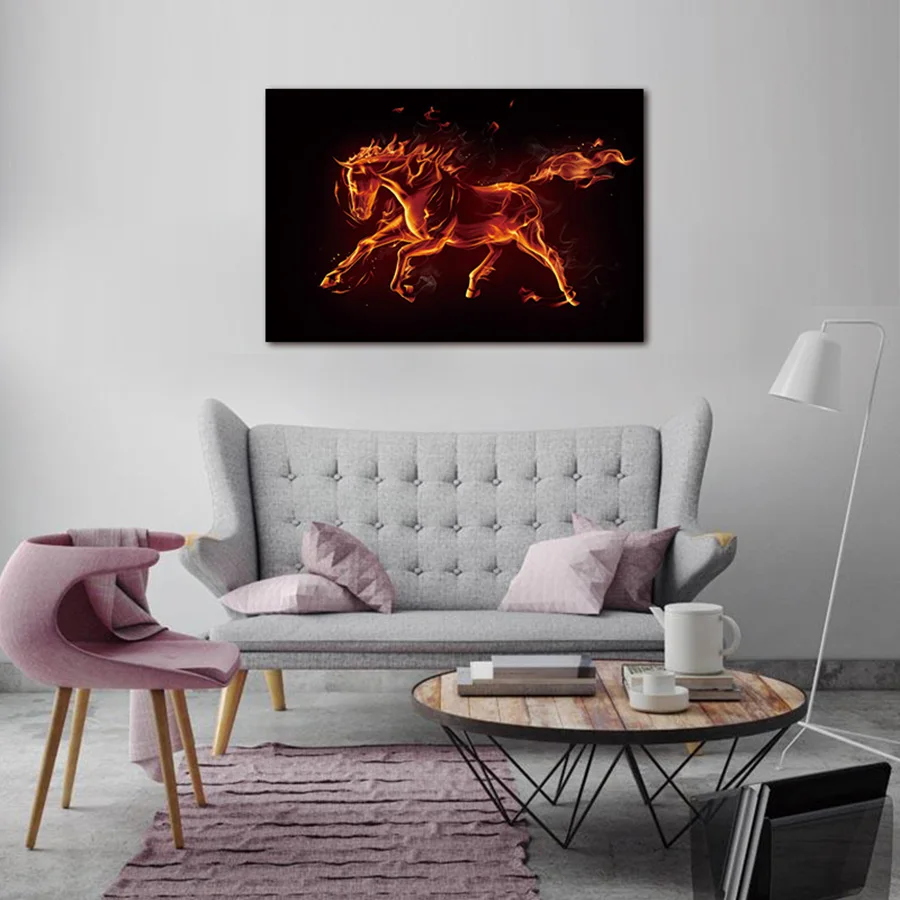 

HD Prints Pictures Modern Canvas For Living Room Home Decor 1 Piece/Pcs Fire Horse Paintings Wall Art Animal Poster Framework