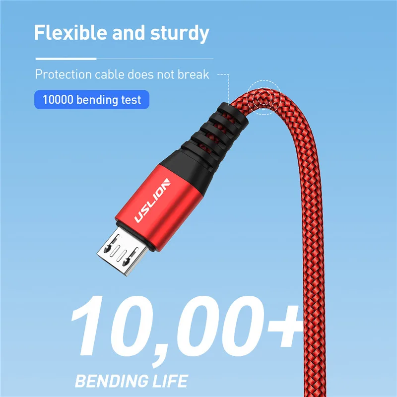 USLION 3A Micro USB быстрый заряд кабеля USB кабель для передачи данных провод для Samsung Xiaomi Redmi Note 4 5 Android кабель Microusb Быстрая зарядка