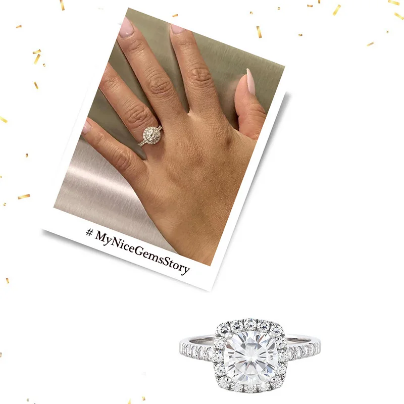 NiceGems центр 1ct Halo муассанит обручальное кольцо 14 к белое золото DF цвет 6,5 мм Муассанит с акцентами для женщин ювелирные изделия