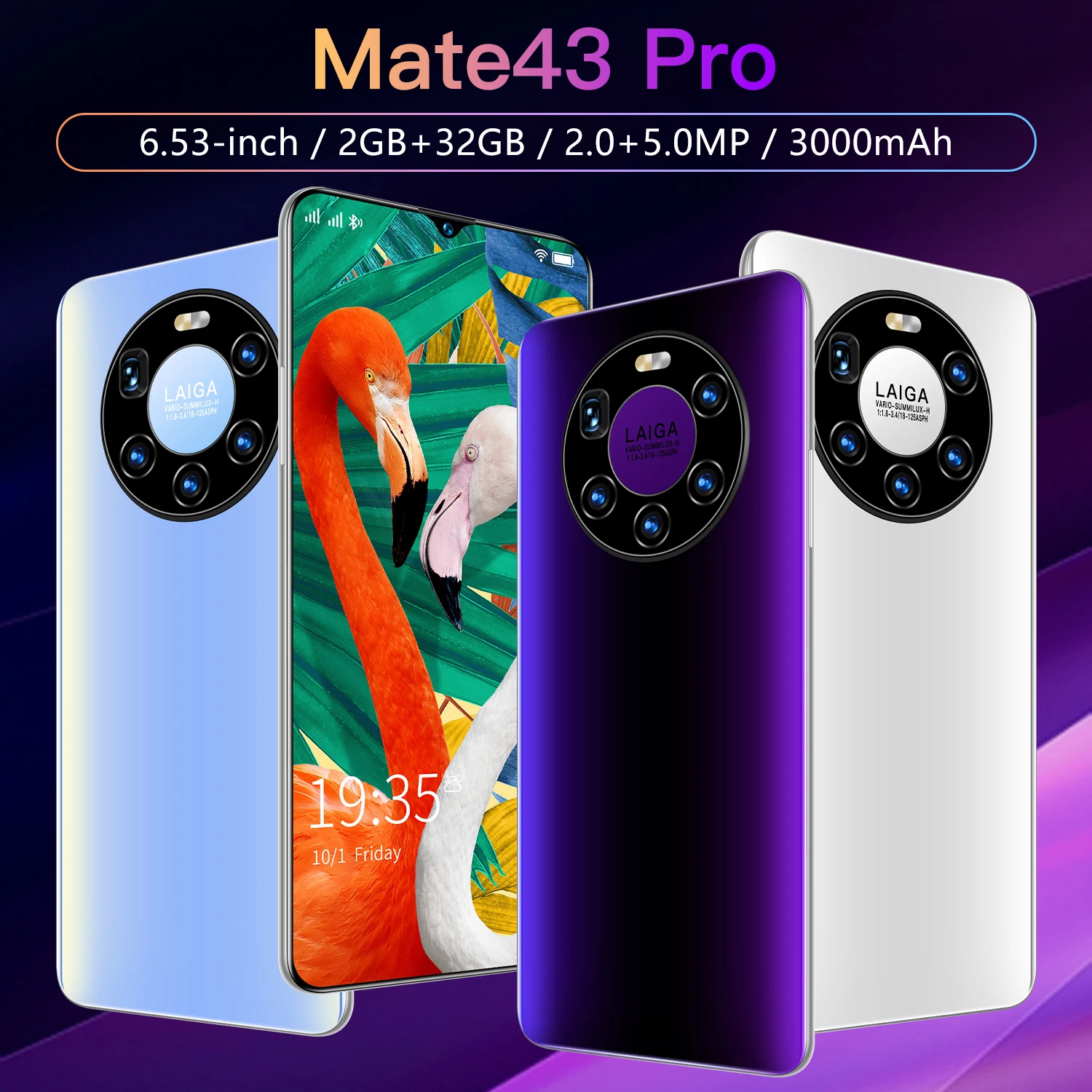 

Mate43 Pro Smartphone 4G LTE 6.53Inch 2+32GB Android Mobile Phone 3000mAh Cell Phones Face ID Fingerprint Unlocked Telephones