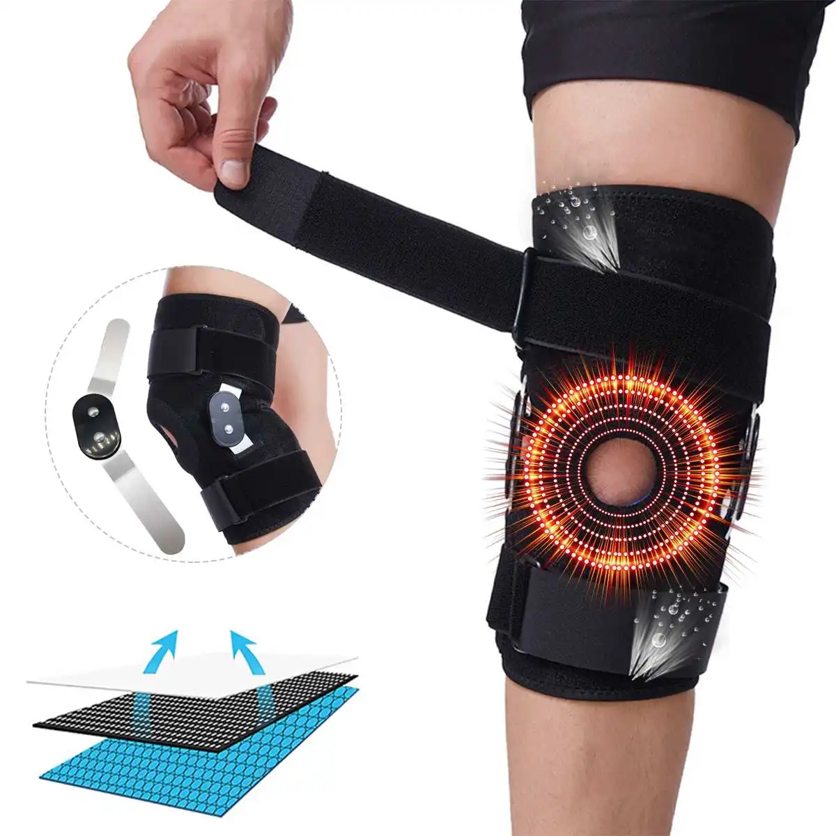 

Aluminium Adjustable Medical Hinged Knee Orthosis Brace Support Ligament Sport Injury Orthopedic Splint Knee Pads Outdoor