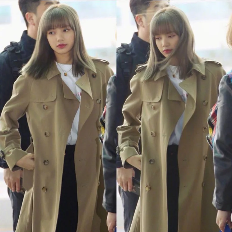 

Mid-length Khaki Windbreaker Women Autumn Winter 2021 New Double-breasted Over-the-knee British Style Temperament Coat