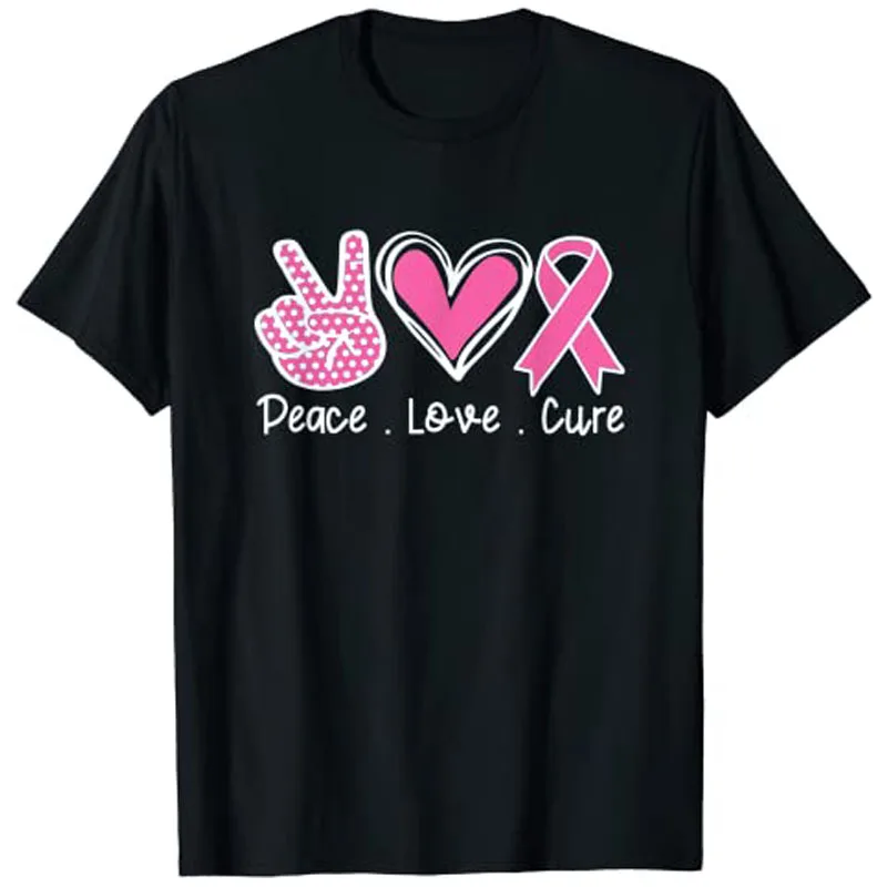 

Breast Cancer Awareness Costume Pink Peace Love Cure Faith T-Shirt Woman T Shirts Tops