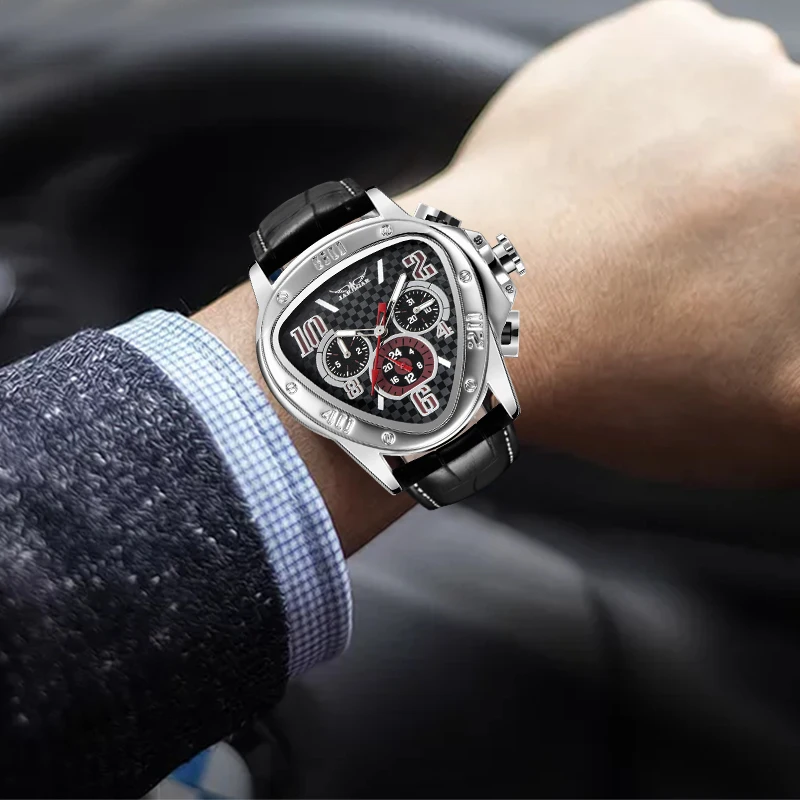 Модные Мужские автоматические механические часы Jaragar уникальные с треугольным