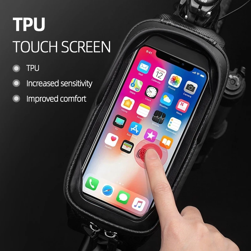 ROCKBROS Bike Bag Bicycle Frame Bag Cell Phone Support Holder 6.8in Waterproof  Touch Screen Pannier Cycling Front Top Tube Case