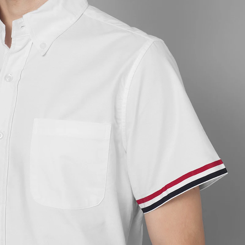 

2021 TB THOM Fashion Brand Shirts Men High Quality Slim Fit White Short Sleeve Casual Shirt Summer Cotton Solid Men's Clothing