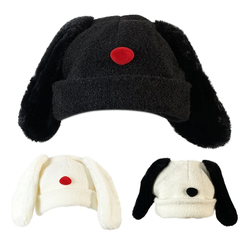 

Women Sweet Rabbit Bunny Ears Beanie Hat Girls Female Winter Knitted Outdoor Thermal Warm Fuzzy Cuffed Stretchy Ski Skullies Cap
