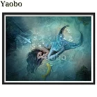 Полноразмерная круглая 5D алмазная живопись сделай сам, Набор для вышивки крестиком Русалка на море, мозаика, украшение для дома