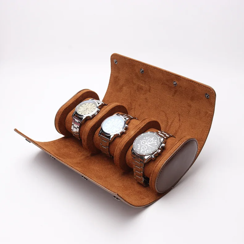 

Дорожный Чехол для часов в стиле ретро с 3 отделениями, шикарный портативный винтажный кожаный ящик для хранения часов С нескользящими орга...