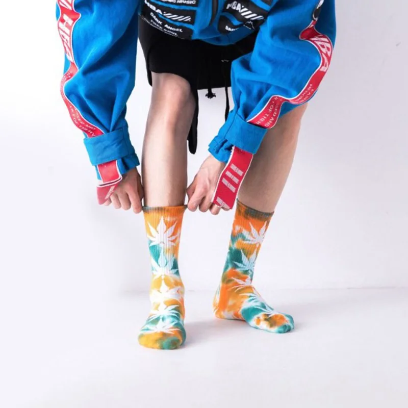 1 пара крашеные галстуком кленовые носки с листьями длинные модные для мужчин