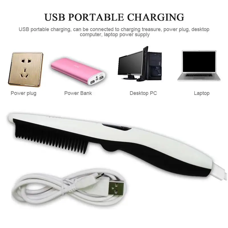 Новейший USB беспроводной Перезаряжаемый прямой гребень для волос/бороды