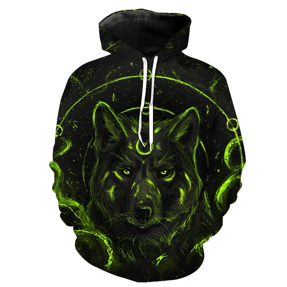 Новый цифровой принт волка со шляпой и карманом Мужская мода с шапкой одежда