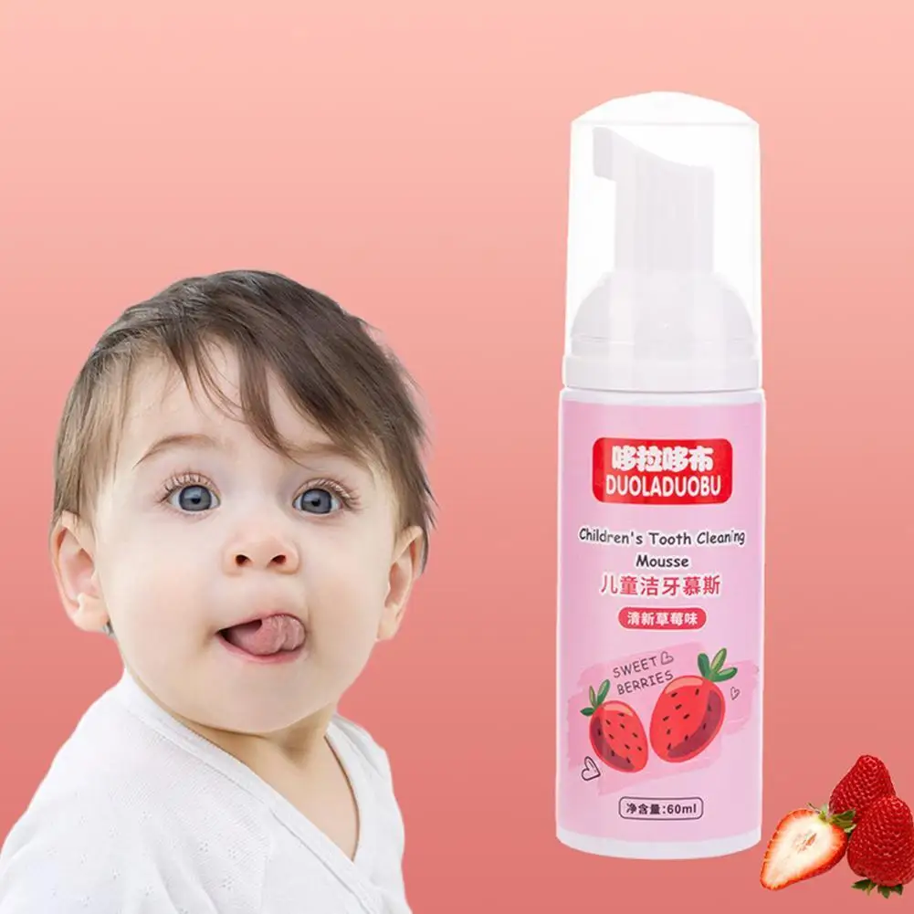 

60ml Children Fruit Flavor Toothpaste Fluoride-free Teeth Cleansing Mousse Kid Oral Care Strawberry Orange Foam Toothpaste