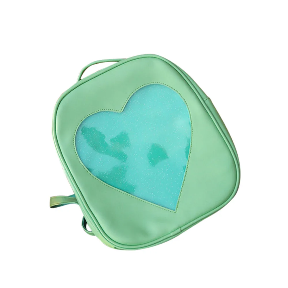 Candy Color Cute Bags PU Leather Ita Bag DIY Transparent Love Heart Shape Backpack Harajuku Schoolbags For Teenage Girls