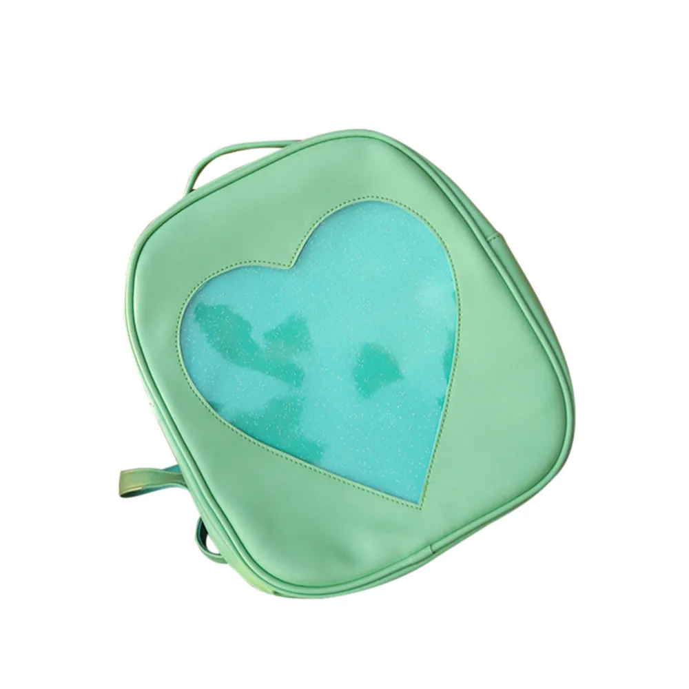 

Candy Color Cute Bags PU Leather Ita Bag DIY Transparent Love Heart Shape Backpack Harajuku Schoolbags For Teenage Girls