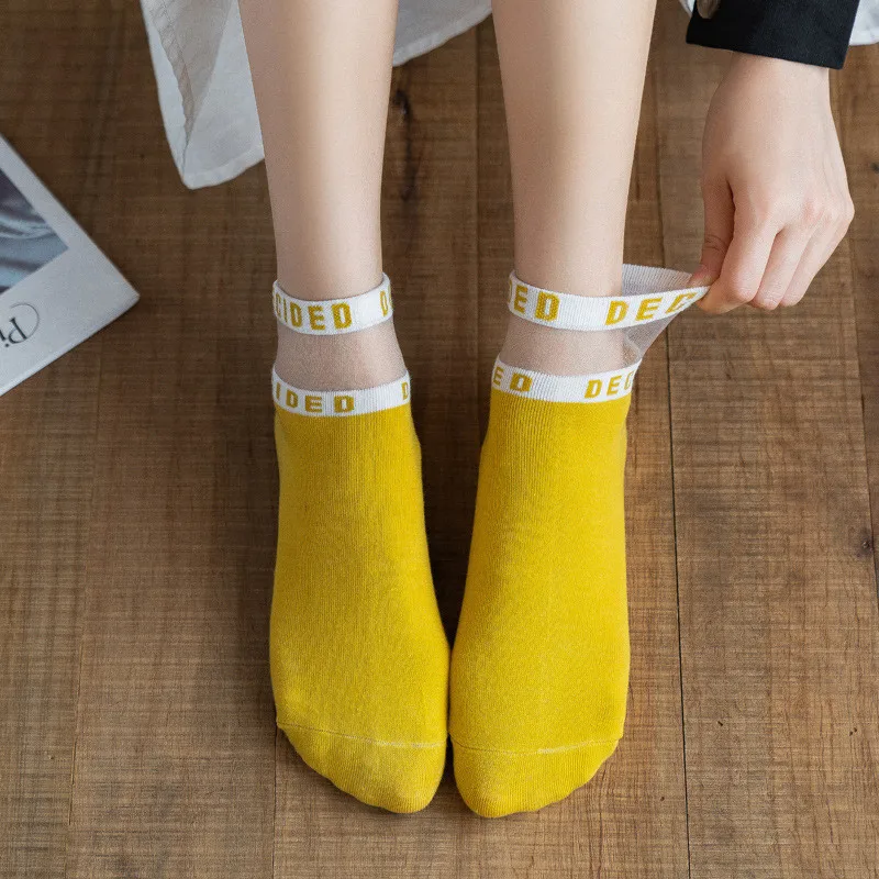 1 пара летние прозрачные носки с буквенным принтом женские хлопковые короткие