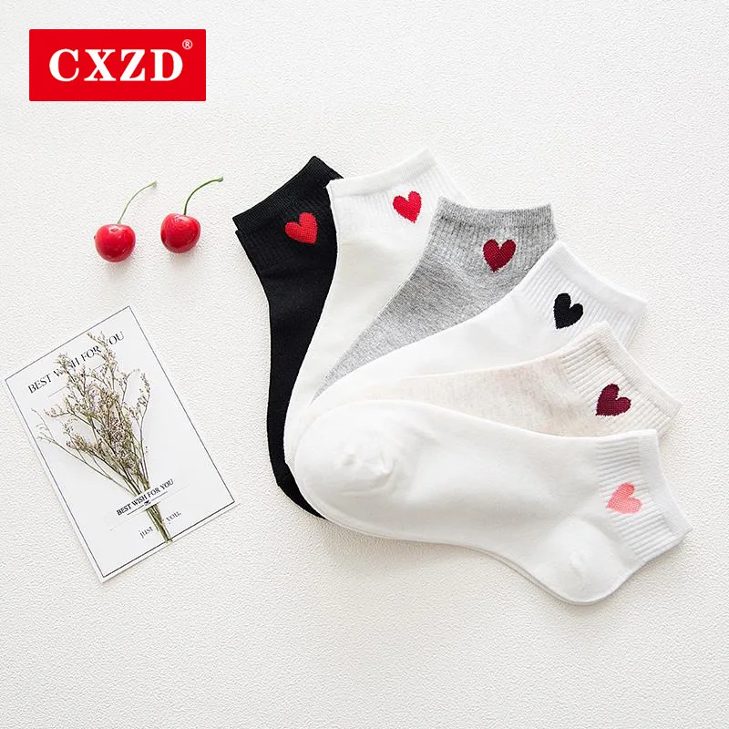 Новые милые женские носки CXZD мягкие дышащие хлопковые с рисунком красных сердец