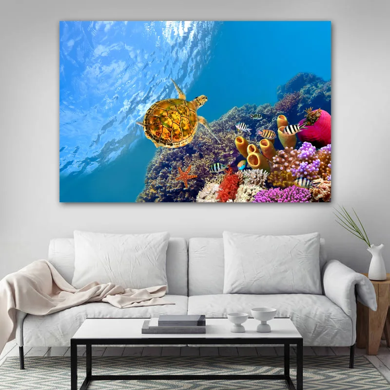 Декоративные картины в морском стиле Черепашки-ниндзя рыбы кораллового цвета