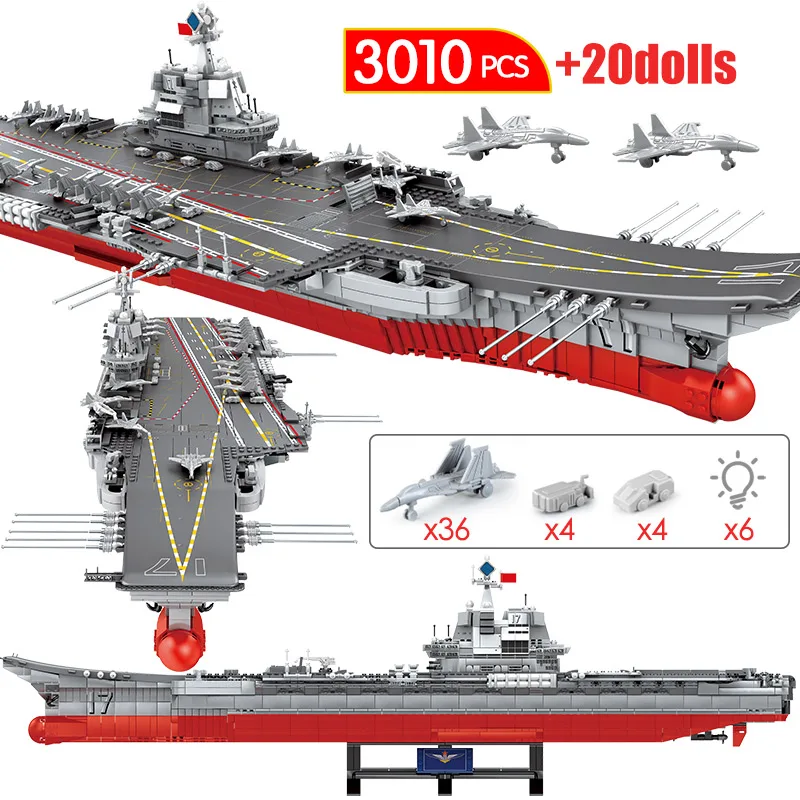 

3010PCS WW2 Military Navy Aircraft Carriers Building Blocks For Warship Cruiser City Police Figures Bricks Toys for Boys