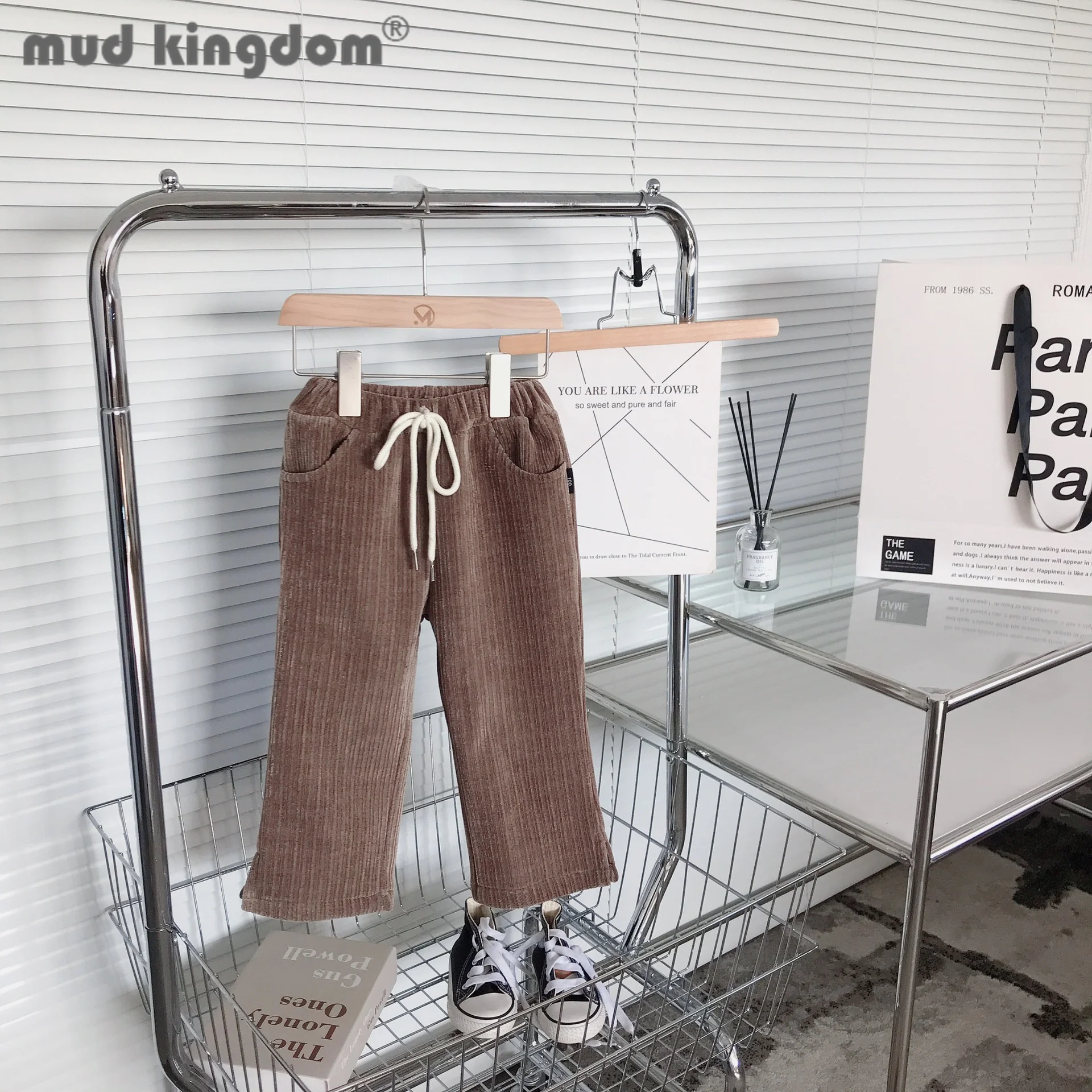 

Mudkingdom Little Girls Corduroy Pants Drawstring Fleece Lined Thicken Winter Wide Leg Pants Warm Pocket for Kids Clothes Daily