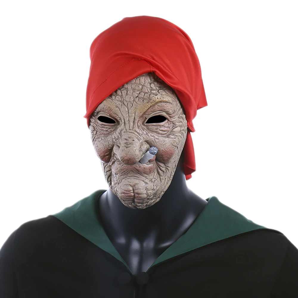 Латексная Маска для пожилых людей сморщенная с красным шарфом головы вечеринки