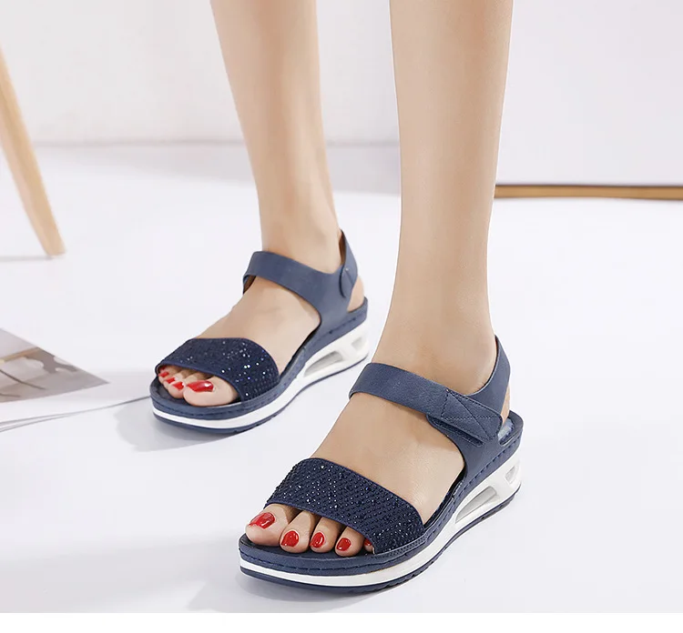 

Women Sandals Summer Comfortable Breathable Wedge Sandals Women Casual Sports Sandals Women Rhinestone Face Platform Sandals
