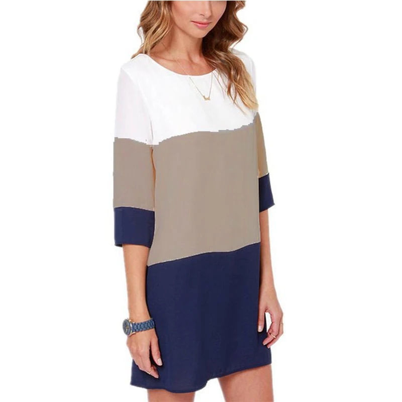 Blue Женские короткие платья большого размера с разноцветными вырезами, модные женские прямые мини-вечерние платья с рукавом 3/4, летние платья 5XL 6XL - Цвет: Blue