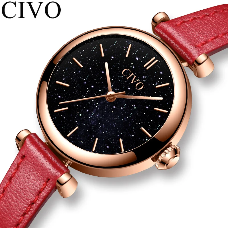 CIVO женские часы Montre Femme 2019 Топ бренд кварцевые на запястье Роскошный красный