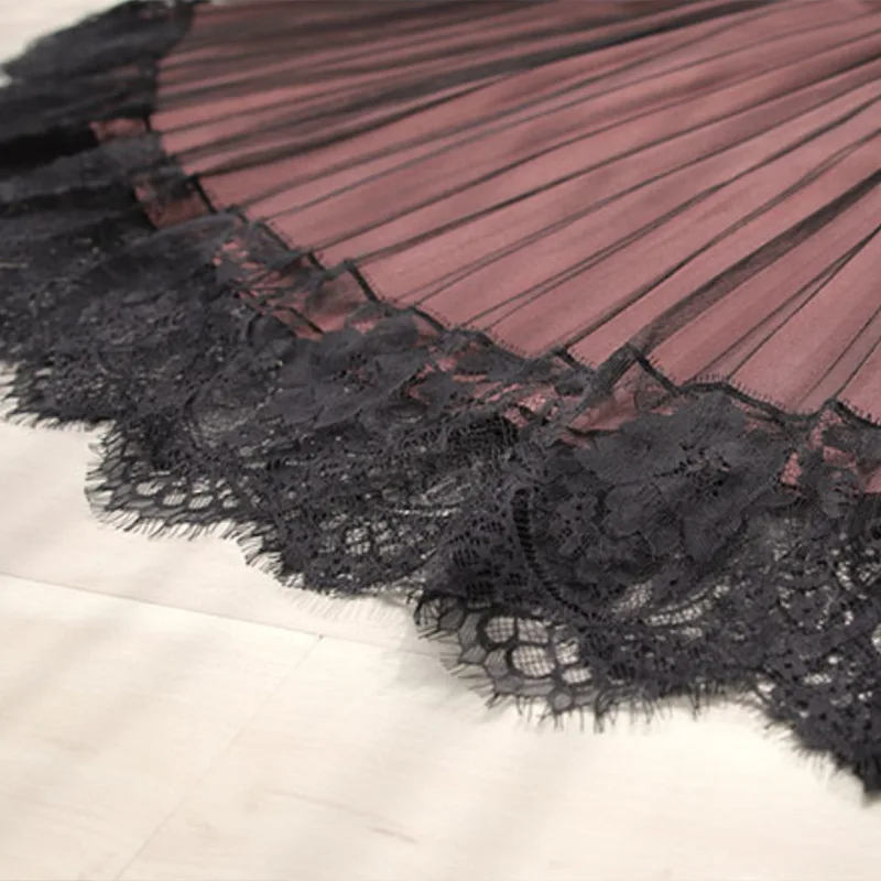 

Lace mesh skirt women's four seasons of the new loose-fitting large size medium-length high-waisted thin pleated