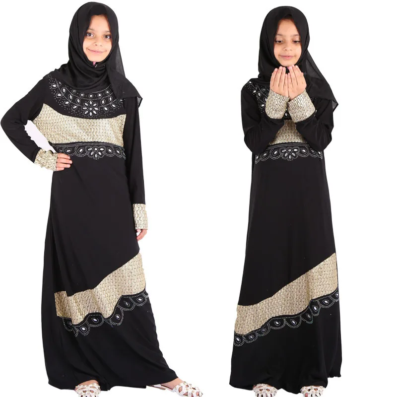 Мусульманское платье Абая для девочек на Рамадан, детское платье с блестками, бриллиантами, хиджабом, мусульманская одежда, марокканский ка...