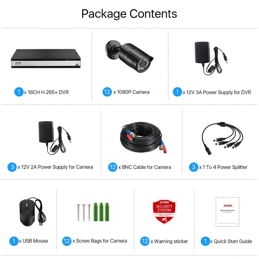 Камера видеонаблюдения ZOSI инфракрасная Водонепроницаемая камера безопасности с