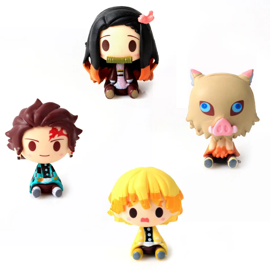 

4pcs/set Anime Demon Slayer Kimetsu No Yaiba Figure Q Posket Kamado Tanjirou Kamado Nezuko Agatsuma Figure Toys 4-5cm