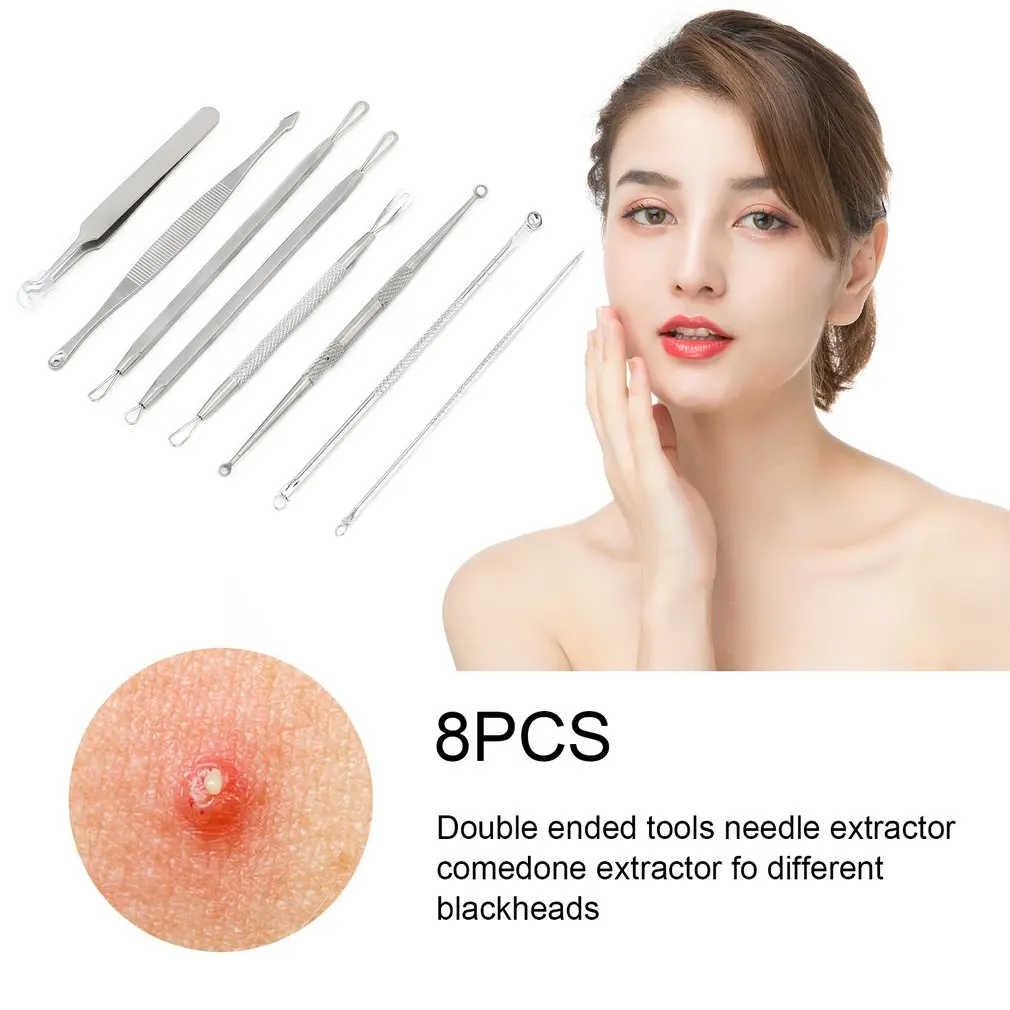 Stainless Steel Blackhead Acne Blemish Pimple Extractor Remover Needle + Clip