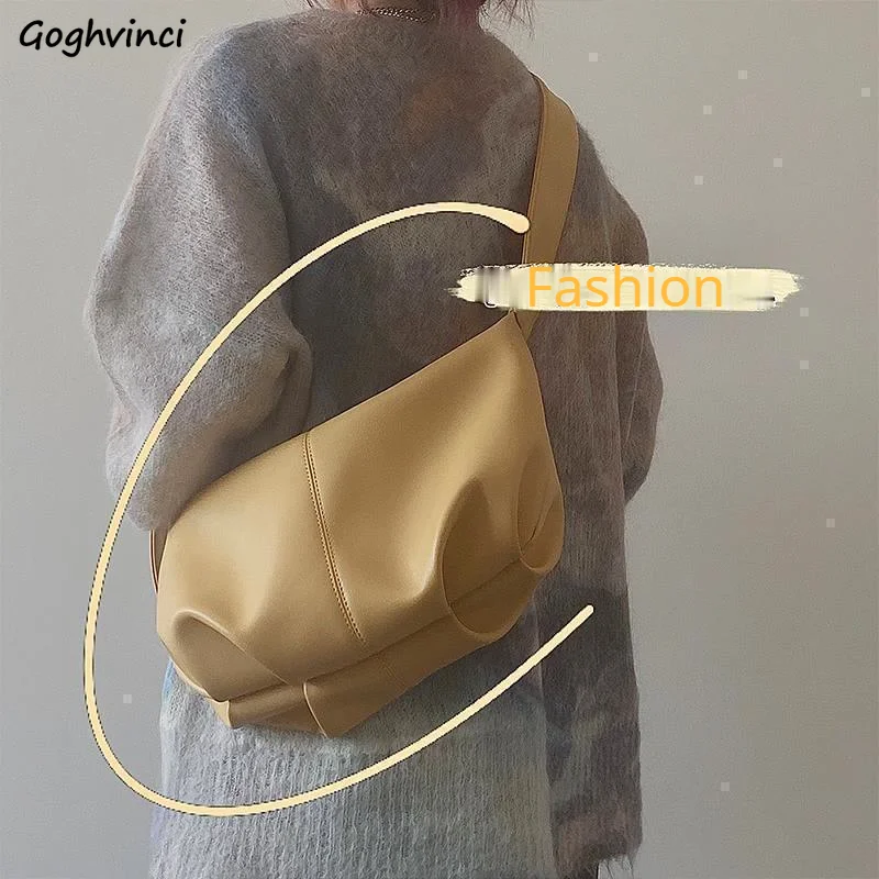 

Сумка на плечо женская из экокожи, однотонный Вместительный Мешок-Хобо, дизайнерская плиссированная модная универсальная уличная Сумочка ...