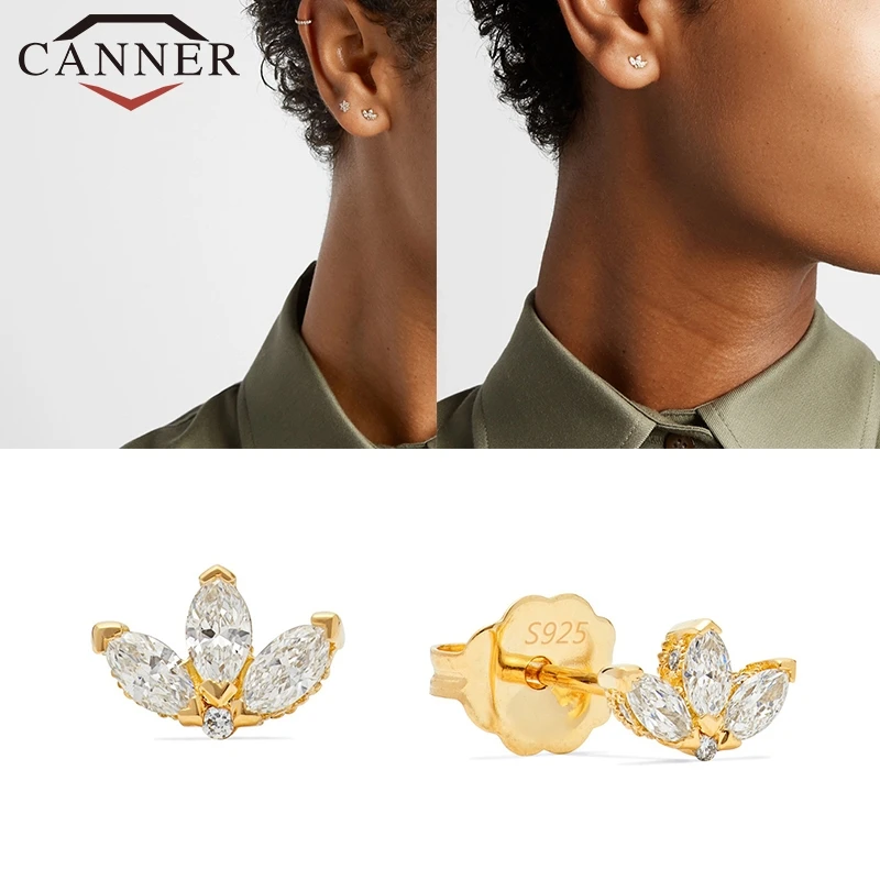 

CANNER Crystal Zircon Real 925 Sterling Silver Earrings Cubic Zirconia Silver Stud Earrings for Women Sterling Silver Jewelry