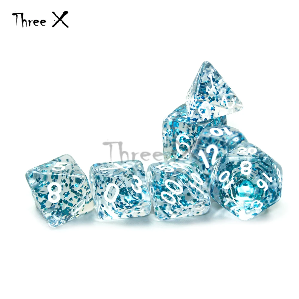Dnd Rpg TRPG 7 шт./лот набор цифровых игральных костей с блестящим эффектом D4 6 8 10 10% 12 20