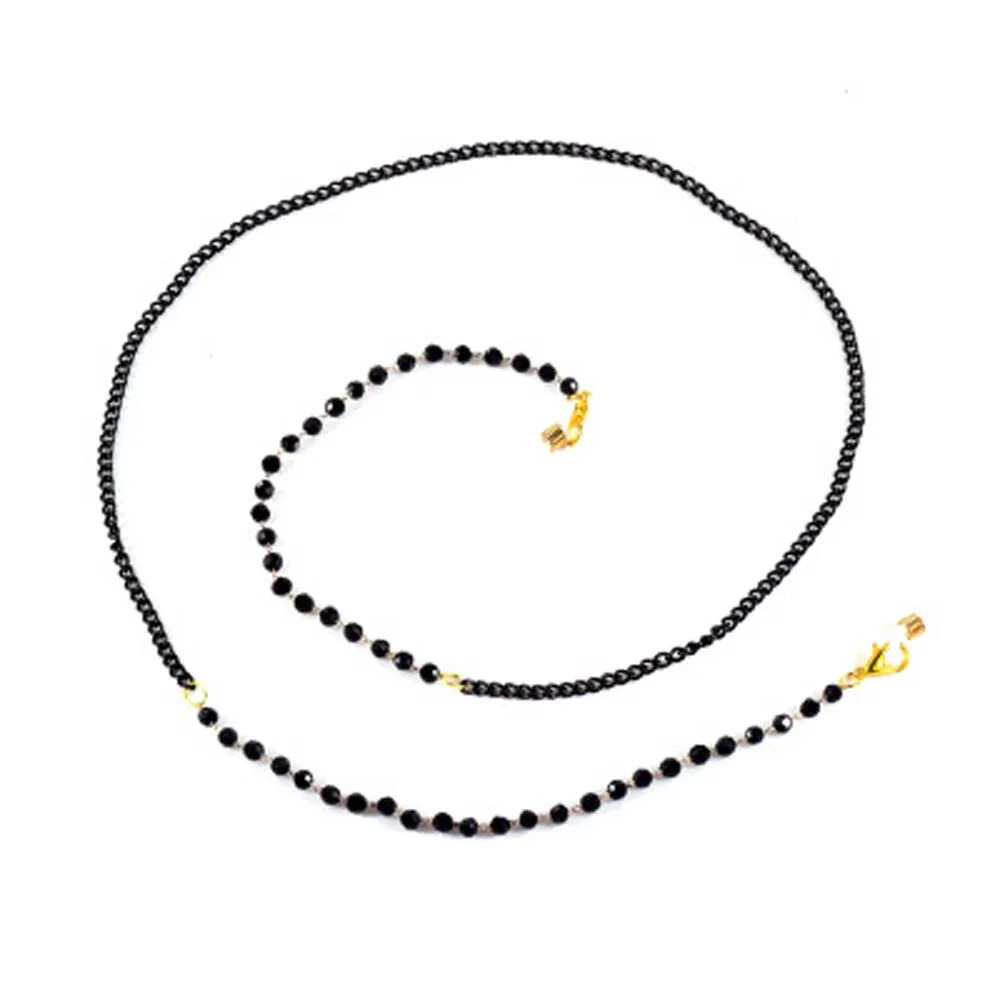 Женские и мужские цепочки для очков черные с бусинами противоскользящая веревка