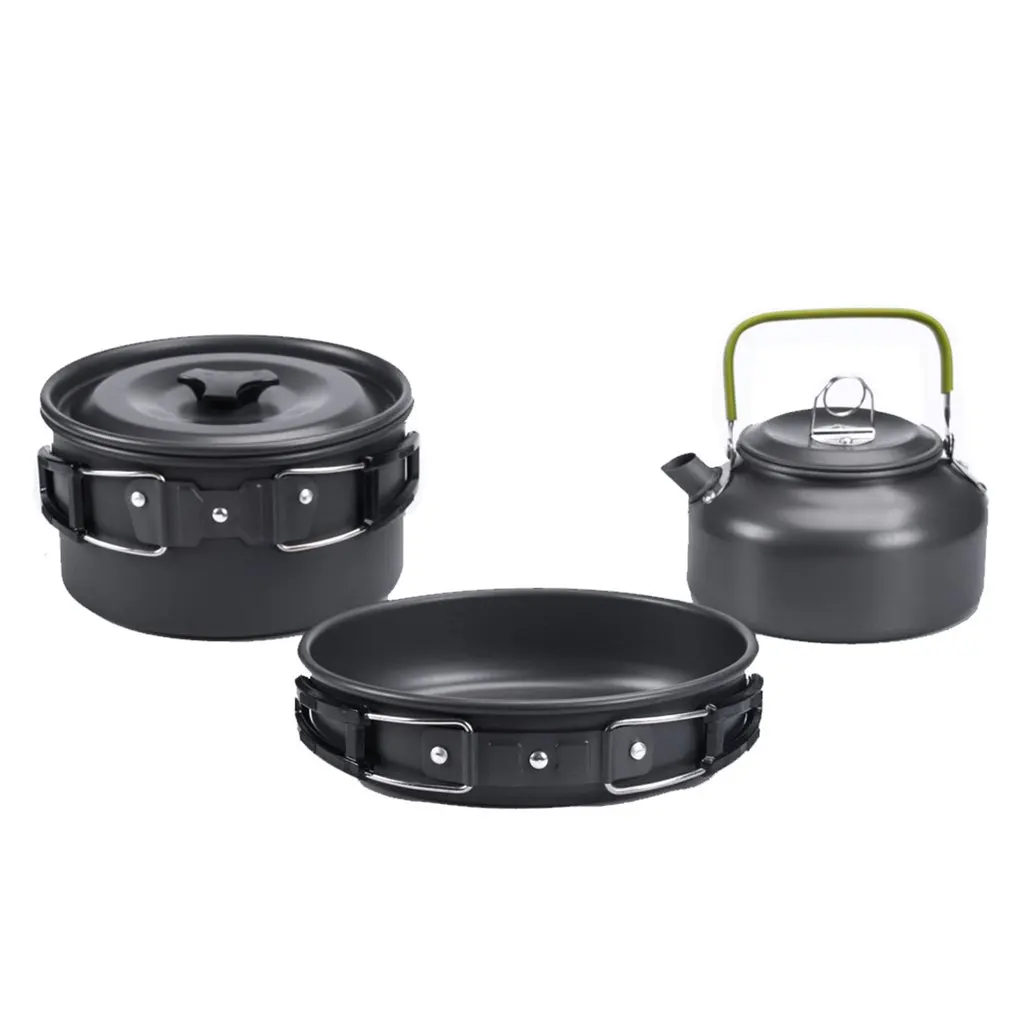 

3Pcs/Set Ultra-light Aluminum Alloy Camping Cookware Utensils Outdoor Cooking Teapot Picnic Tableware Kettle Pot Frying Pan