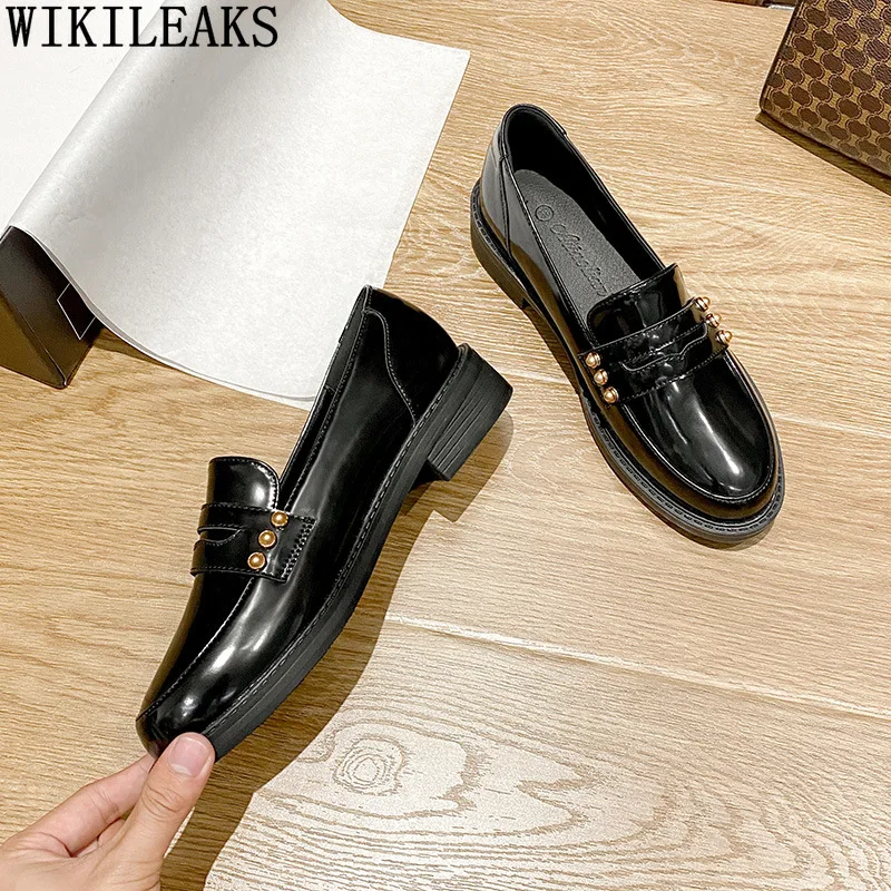 Туфли-оксфорды женские из лакированной кожи повседневная обувь без застежки