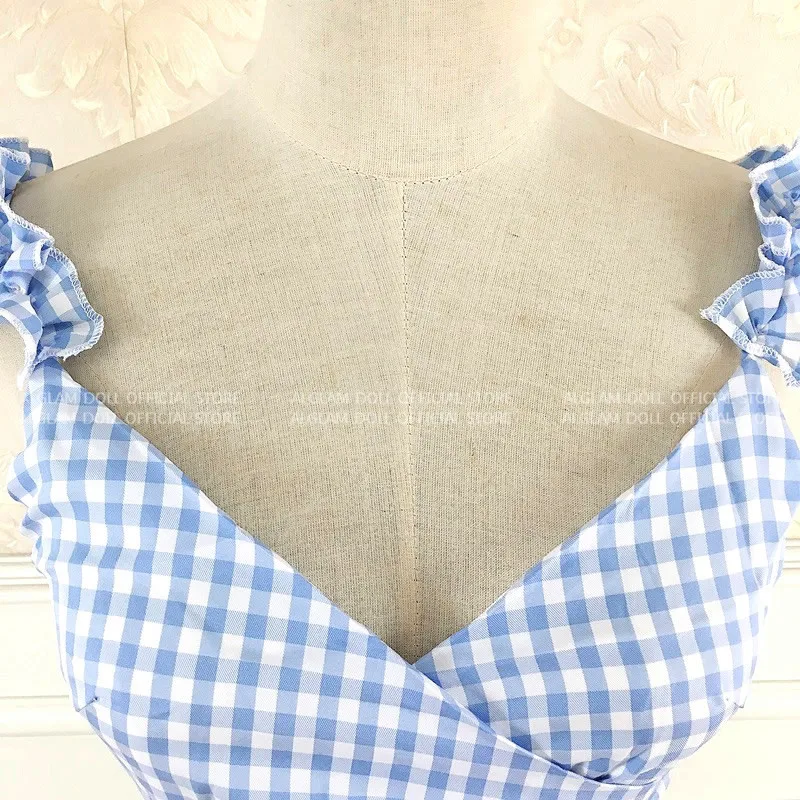 

Sexy Plaid vestidos Sleeveless Strap High Waist Bowknot Ruffles Patchwork Bodycon Mini Sexy Cute Women's Dress