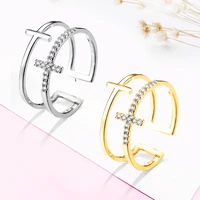fashion hot sale classic cross rings geometric double layer open adjustable ring for women wendding jewelry 2021