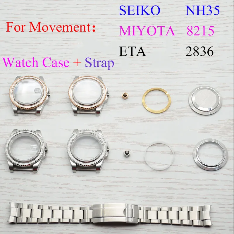 Watch parts, 40mm stainless steel case. 20 mm stainless steel adjustable length strap, nh35 movement case.
