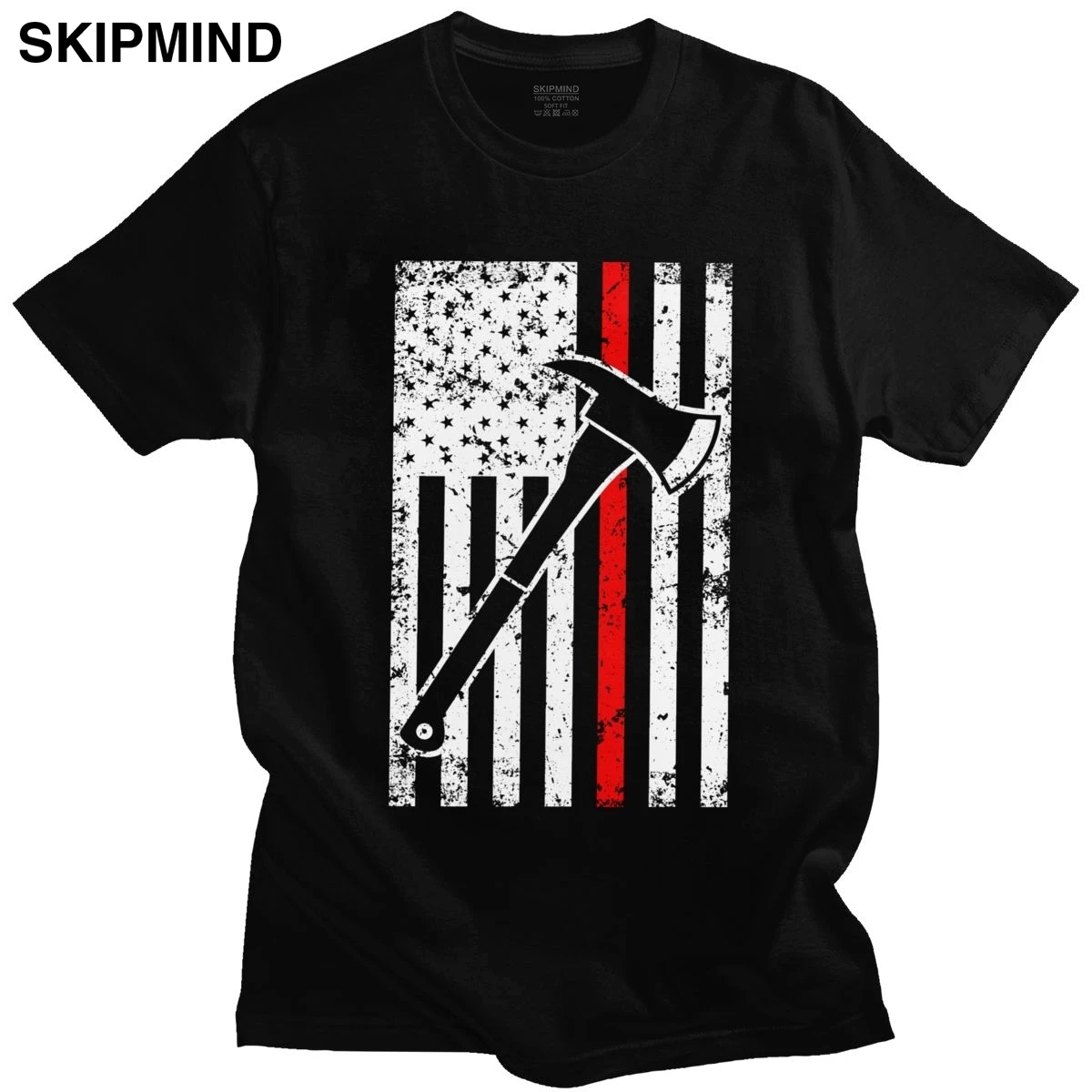 Винтажная тонкая футболка с красной линией пожарного Мужская хлопковая коротким