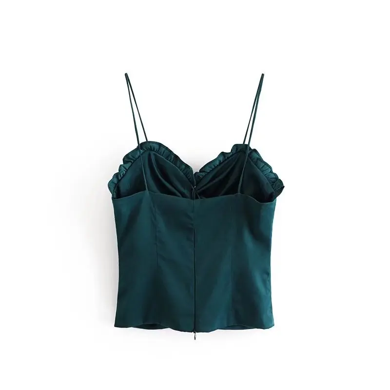 Green Sexy Lace Camisole Paillett Femme Tank Top Women Pleated Camisetas Mujer Bralette Wild Bottoming Fitness Workout Clothes