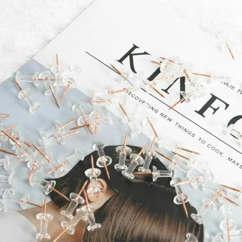 100 шт./упак. прозрачный металл розовое золото канцелярские кнопки Корк Пластик булавка для чертежных кнопок рисунок фото стены шпильки офисные школьные принадлежности, блокноты